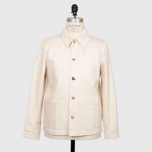 De Bonne Facture Men's Undyed Organic Cotton Work Jacket Ecru Light Beige